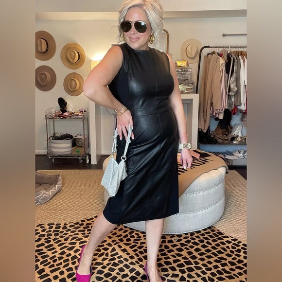 SPANX Faux Leather Sheath Dress Sleeveless Ponte Luxe Valentines Modern Black 2X - Picture 11 of 14